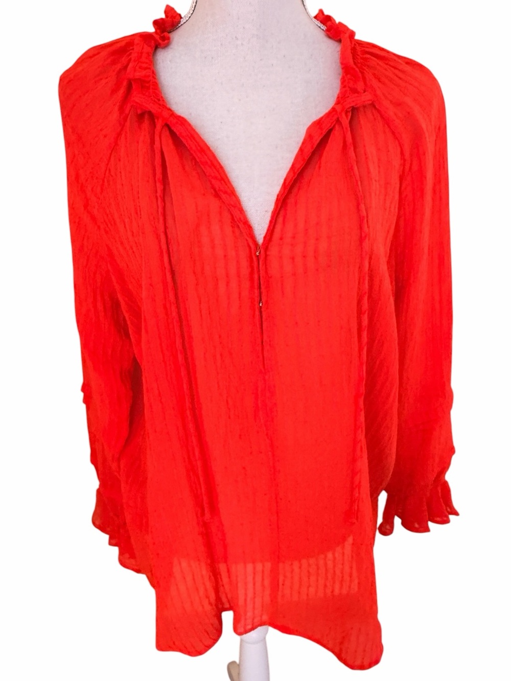 Torrid Red-Orange V-Neck Crepe Peasant Blouse 0X